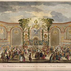 Perspective View of the Interior of the Room of the Place Dauphine (colour engraving)