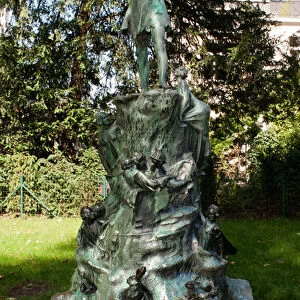 Peter Pan author J M Barrie signature on Peter Pan statue in Egmont Park Brussels Belgium