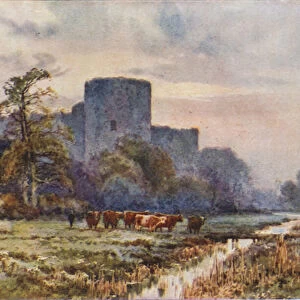 Pevensey Castle from the Meadwos (colour litho)