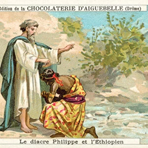 Philip the Evangelist baptising the Ethiopian eunuch (chromolitho)
