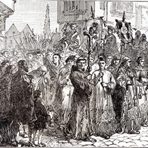 The Pilgrimage of Grace in 1536 (engraving) (b / w photo)