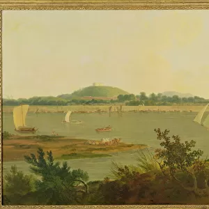 Pinnace Sailing Down the Ganges past Monghyr Fort, c. 1791 (oil on canvas)