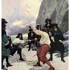 Pirate Duel on Teviot Bay Beach Illustration by Howard Pyle (1853-1911) from "