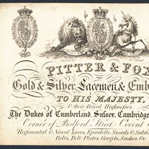 Pitter & Fox, gold and silver laceman & embroiders, trade card (engraving)