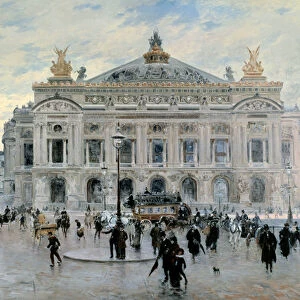 Place de l Opera Garnier in Paris Painting by Frank Myers Boggs dit Frank Boggs