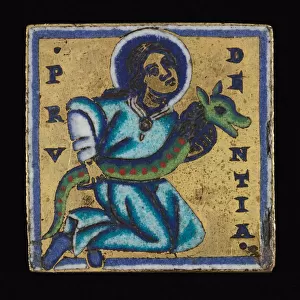 Plaque: Prudentia (Prudence), c. 1160 (gilded copper, champleve enamel)