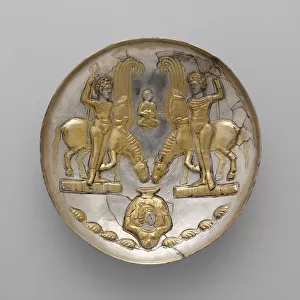 Plate with youths and winged horses, c. 5th-6th century A. D (silver, mercury gilding)