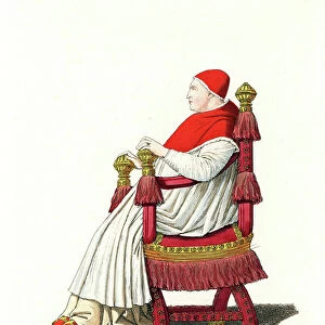 Pope Sixtus IV (Francesco della Rovere, 1414-1484), crown 1471 - Pope Sixtus IV, (1414-1484), seated on a throne - He wears a bonnet and almuce in red wool trimmed with ermine, linen rochet