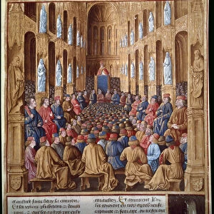 Pope Urban II (1042-1099) preaching the first crusade at the Council of Clermont, France