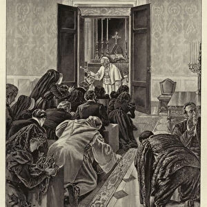 The Popes Mass, His Holiness blessing Pilgrims in his Private Chapel at the Vatican (litho)