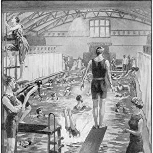 The Popularity of Mixed Bathing in London, illustration in The Graphic, 1911 (litho)