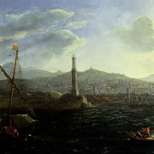 The Port of Genoa, Sea View (oil on canvas)