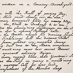 Portion of Grays Elegy, in the poets handwriting
