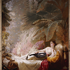 Portrait of Adelaide Maria Guinness, reclining on a Sofa in a Conservatory