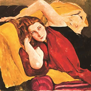 Portrait d une jeune fille avec une etole rouge - Portrait of a girl with red scarf, by Jaeckel, Willy (1888-1944). Oil on canvas, 1926. Dimension : 80x91 cm. Broehan-Museum, Berlin