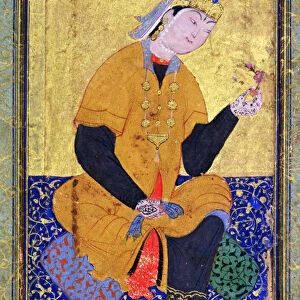 Portrait of Hamida Banu Begum, holding a seal, illustrated folio from the