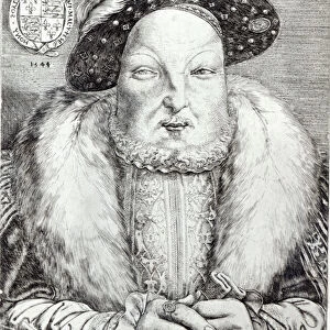 Portrait of Henry VIII, 1548 (engraving) (b / w photo)