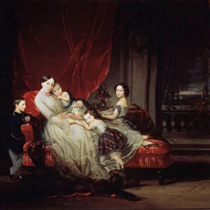 "Portrait de la grande duchesse Marie Nikolaievna de Russie (1819-1876) avec quatre de ses enfants (Marie, Nicolas, Eugenie et Eugene bebe)"Peinture de Christina Robertson (1796-1854) 1849 State Russian Museum