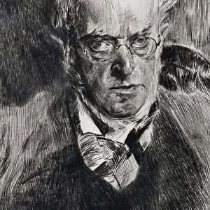 Portrait of the painter Adolph Menzel, detail, 1890 (drypoint on paper)