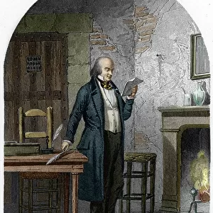 Portrait of Pierre Jean (Pierre-Jean) de Beranger (1780 - 1857), French poet and songwriter, locked up in the prison of the Force for his positions against Charles X in 1828-1829