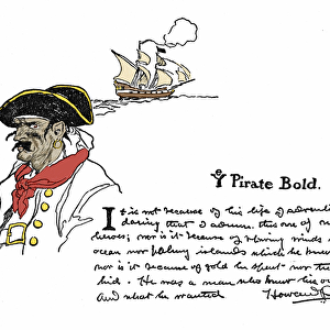 Portrait of pirate and handwritten tribute of Howard Pyle to the brave pirate