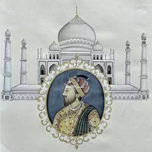 Portrait of Shah Jahan (1592-1666) and the Taj Mahal which he built to house the tomb of his wife (gouache & w/c on paper) (see 184173 for pair)