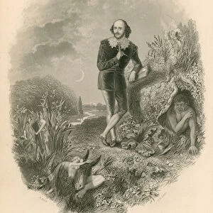 Portrait of Shakespeare, with various of his creations (engraving)