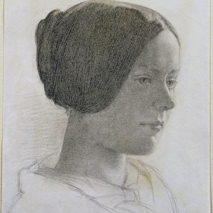 Portrait of a Young Woman with her Hair in a Bun, c. 1840 (coloured chalks on paper)