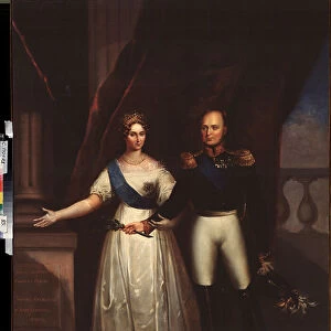 Portraits de l empereur Alexandre I (1777-1825), avec sa femme (Elisabeth Alexeievna, nee princesse Louise Augusta de Bade, 1779-1826). Peinture d un maitre russe, huile sur toile, debut 19e siecle