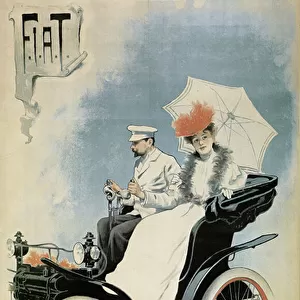 Poster advertising an early FIAT car, 1899 (colour litho)