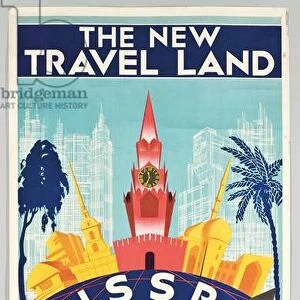 A poster advertising travel to Soviet Russia with the Russian travel agency