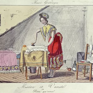 Poverty and Vanity, from the Musee Grotesque series, c. 1820-30 (colour litho)