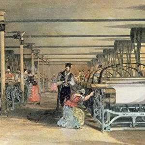 Power loom weaving, 1834 (engraving)