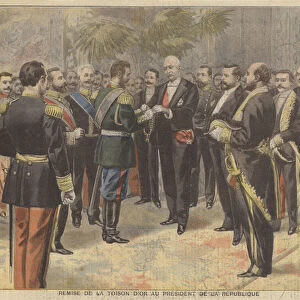 Presentation of the Order of the Golden Fleece to President Faure of France (colour litho)
