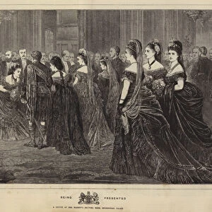 Being Presented, a Sketch at Her Majestys Drawing Room, Buckingham Palace (engraving)