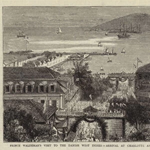 Prince Waldemars Visit to the Danish West Indies, Arrival at Charlotte Amalia, Island of St Thomas (engraving)