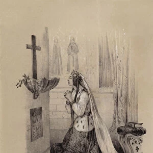 Princess Olga of Kiev visiting Constantinople to be baptised, 941 (litho)