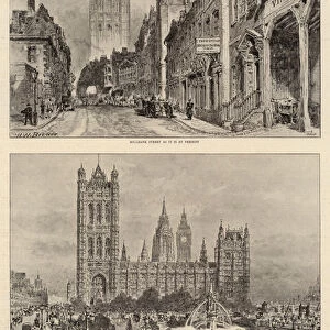 The proposed Embankment at Westminster, the Bill for which is to be laid before Parliament (litho)