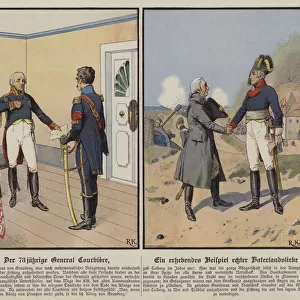 Prussian General Wilhelm Rene de l Homme de Courbiere and the Siege of Kolberg, 1807 (colour litho)