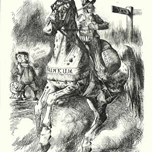 Punch cartoon: Yankee Doodle - the Alabama Claims for damage to commerce made by the United States against Britain after the American Civil War (engraving)