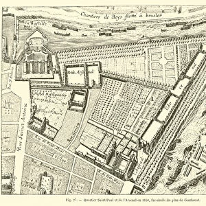 Quartier Saint-Paul et de l Arsenal en 1650, fac-simile du plan de Gomboust (engraving)