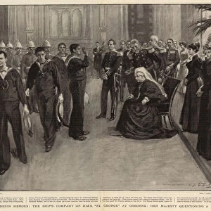 The Queen and the Benin Heroes, the Ships Company of H Ms "St George"at Osborne, Her Majesty questioning a Wounded Sailor (litho)