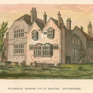 Queen Elizabeths Free Grammar School, St Saviour s, Southwark (coloured engraving)