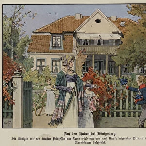 Queen Louise of Prussia and her children at Konigsberg, East Prussia (colour litho)