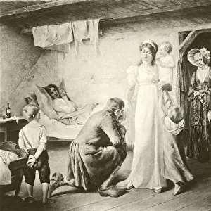Queen Louisi of Prussia visiting the poor (gravure)