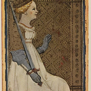 The Queen of Swords, facsimile of a tarot card from the Visconti deck