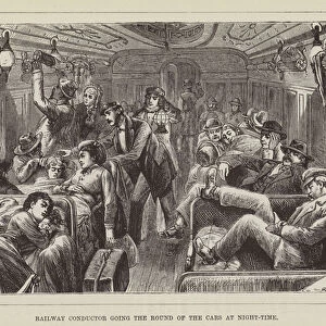 Railway Conductor going the round of the Cars at Night-time (engraving)