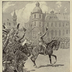Raising the British Flag at Pretoria, Lord Roberts calling for Cheers for the Queen (litho)
