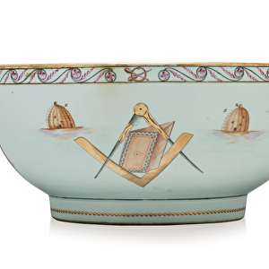 Rare massive Masonic punchbowl, c. 1790 (porcelain) (see also 615085)