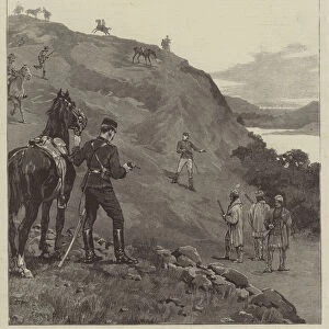 The Rebellion in the North-West Territory of Canada, Captain French (since killed) taking Three Indian Spies Prisoners (engraving)